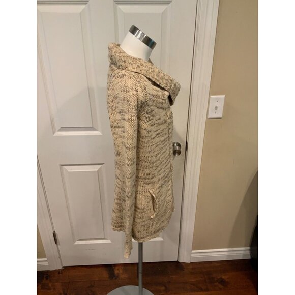 Yellow Bird Anthropologie Tan Asymmetrical Rib Knit Cardigan, Size Small - Picture 2 of 5